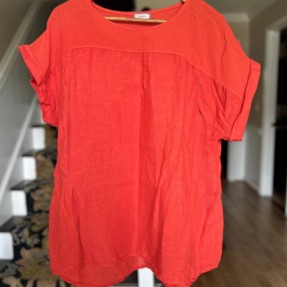 SAIPH 100% Italian Linen Dolman Sleeve Tunic Top Lagenlook Poppy Runs Like Sz 1X - Picture 2 of 10